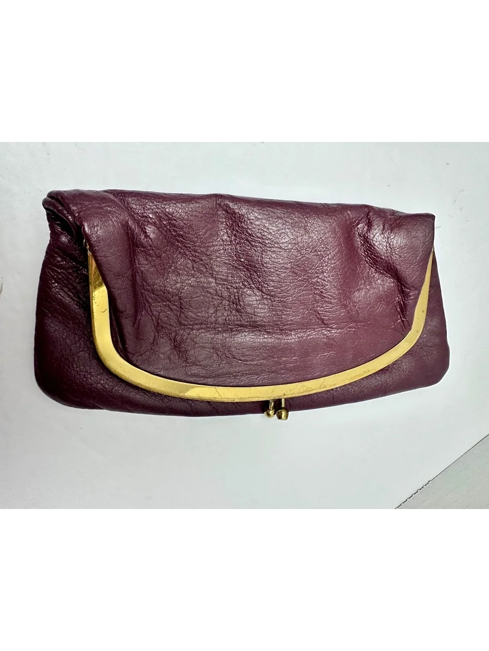 Set of 2 Vintage Oxblood Burgundy Leather Foldover Clutch Handbags